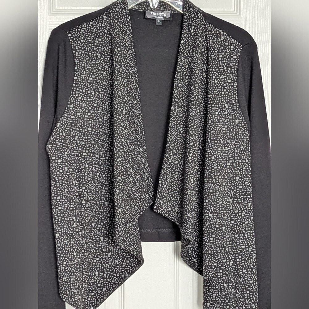 Chic Women's (Large) Black & Gray Asymetrical Open-Front Blazer/Jacket - Picture 2 of 11